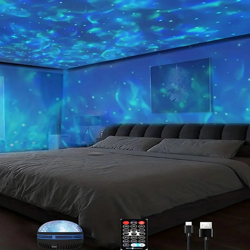 Projetor de Estrelas, Projetor Galáxia, Projetor de Ondas Oceânicas com Luz Noturna Decorativa para Quarto e Decoração de Ambiente, com 7 Padrões de Cores