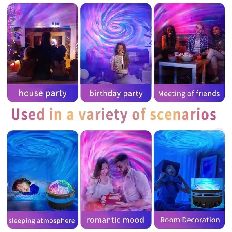 Projetor de Estrelas, Projetor Galáxia, Projetor de Ondas Oceânicas com Luz Noturna Decorativa para Quarto e Decoração de Ambiente, com 7 Padrões de Cores