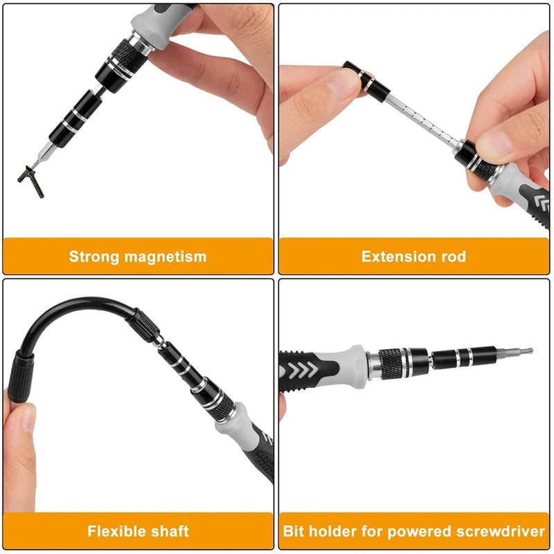Conjunto de Chaves de Fenda Magnéticas – Kit de Bits Torx e Phillips WOZOBUY com Motor Elétrico, Chave Removedora e Ferramentas para Reparos em Celular e PC