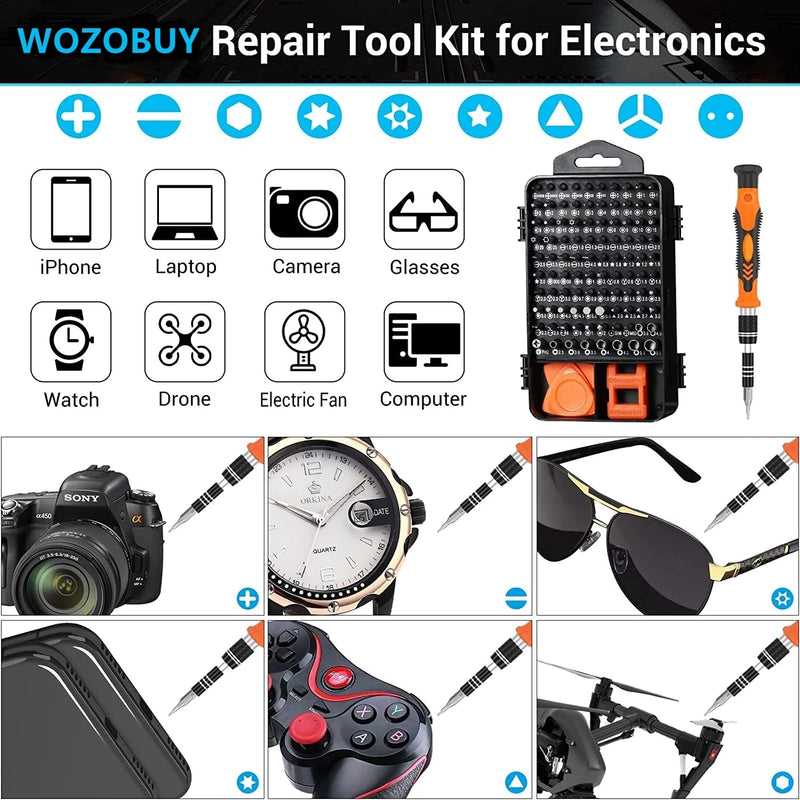 Conjunto de Chaves de Fenda Magnéticas – Kit de Bits Torx e Phillips WOZOBUY com Motor Elétrico, Chave Removedora e Ferramentas para Reparos em Celular e PC