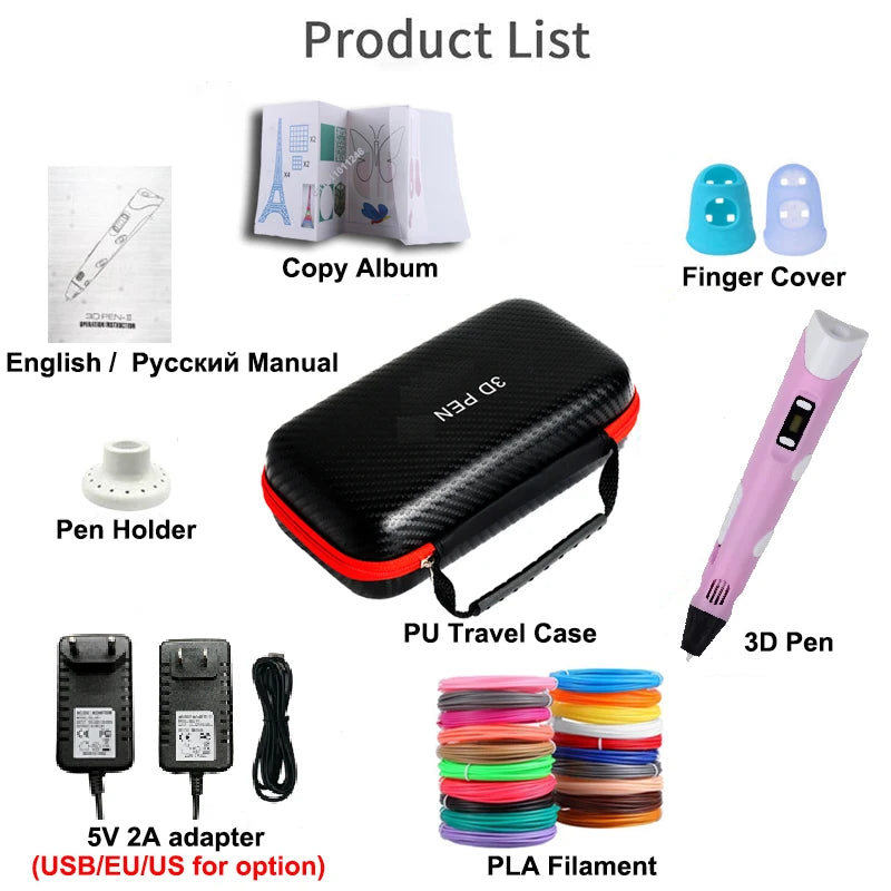 Caneta 3D Caneta de Impressão 3D para Crianças, Canetas para Desenho DIY, Filamento PLA, Presente de Aniversário ou Natal para Meninos e Meninas, Acompanha Estojo para Viagem