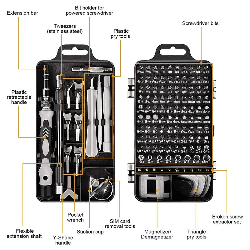 Conjunto de Chaves de Fenda Magnéticas – Kit de Bits Torx e Phillips WOZOBUY com Motor Elétrico, Chave Removedora e Ferramentas para Reparos em Celular e PC