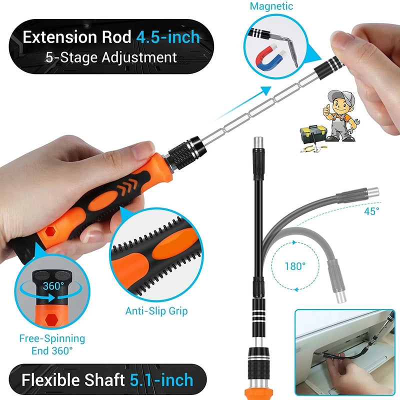 Conjunto de Chaves de Fenda Magnéticas – Kit de Bits Torx e Phillips WOZOBUY com Motor Elétrico, Chave Removedora e Ferramentas para Reparos em Celular e PC