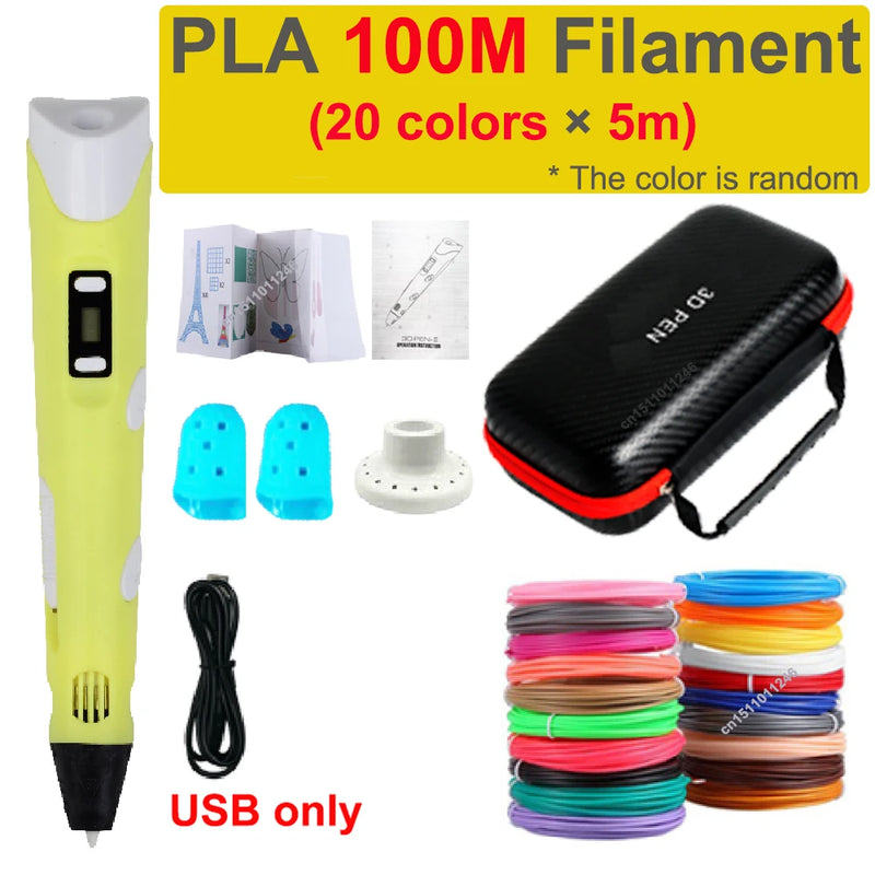 Caneta 3D Caneta de Impressão 3D para Crianças, Canetas para Desenho DIY, Filamento PLA, Presente de Aniversário ou Natal para Meninos e Meninas, Acompanha Estojo para Viagem