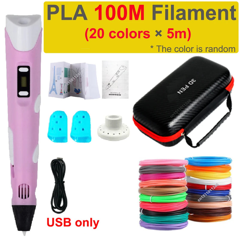 Caneta 3D Caneta de Impressão 3D para Crianças, Canetas para Desenho DIY, Filamento PLA, Presente de Aniversário ou Natal para Meninos e Meninas, Acompanha Estojo para Viagem