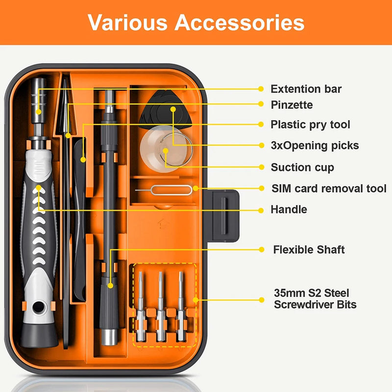 Conjunto de Chaves de Fenda Magnéticas – Kit de Bits Torx e Phillips WOZOBUY com Motor Elétrico, Chave Removedora e Ferramentas para Reparos em Celular e PC