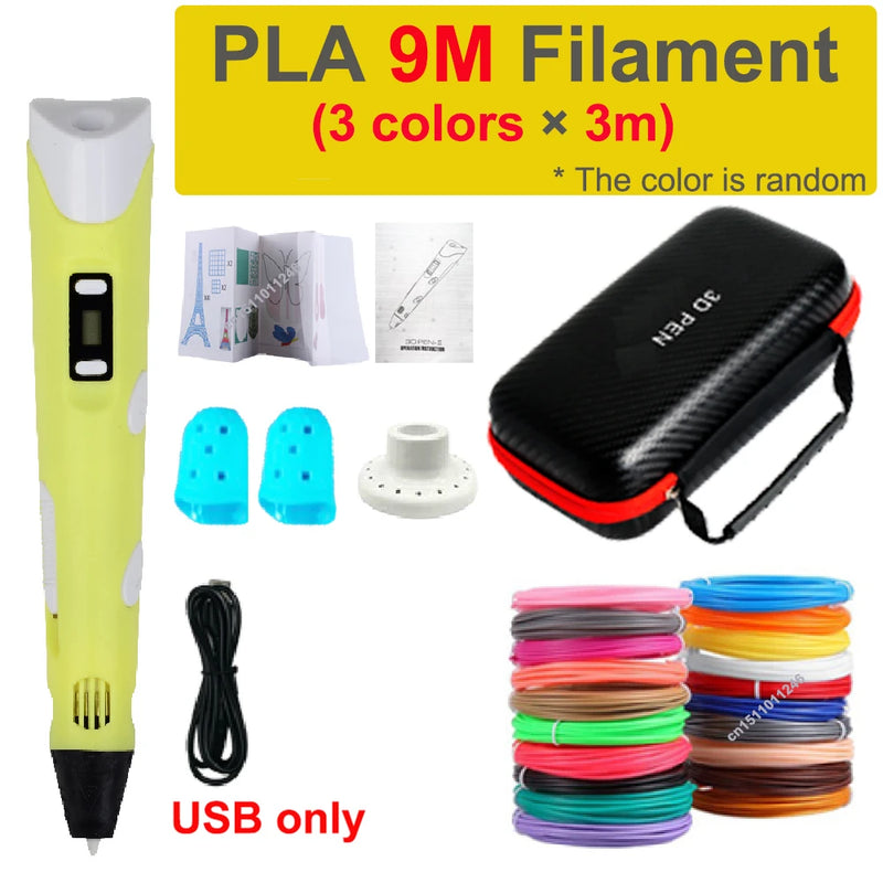 Caneta 3D Caneta de Impressão 3D para Crianças, Canetas para Desenho DIY, Filamento PLA, Presente de Aniversário ou Natal para Meninos e Meninas, Acompanha Estojo para Viagem