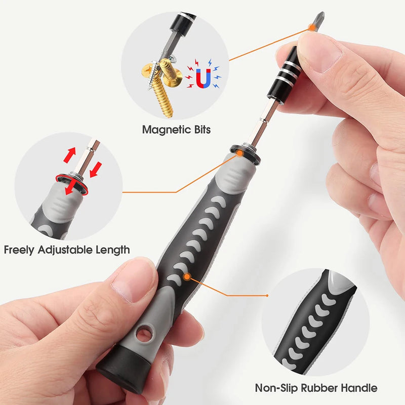 Conjunto de Chaves de Fenda Magnéticas – Kit de Bits Torx e Phillips WOZOBUY com Motor Elétrico, Chave Removedora e Ferramentas para Reparos em Celular e PC